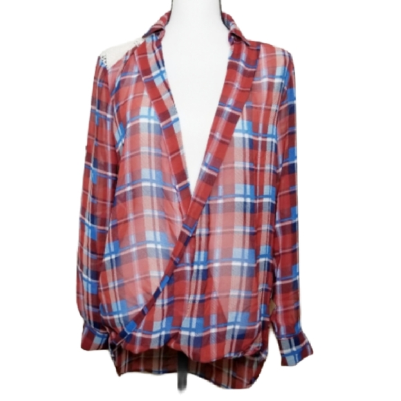imaginary voyage Tops - ⭐LAST CHANCE SALE ⭐$5 ⭐IMAGINARY VOYAGE SHEER PLAID TRENDY BLOUSE